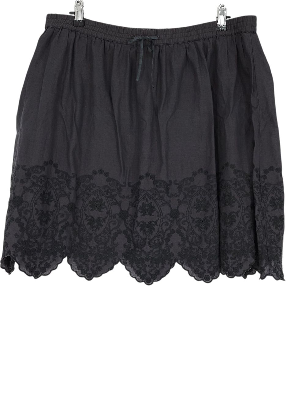 FEI Anthropologie A Line Peasant Skirt Gray Floral Embroidered Pull On Medium